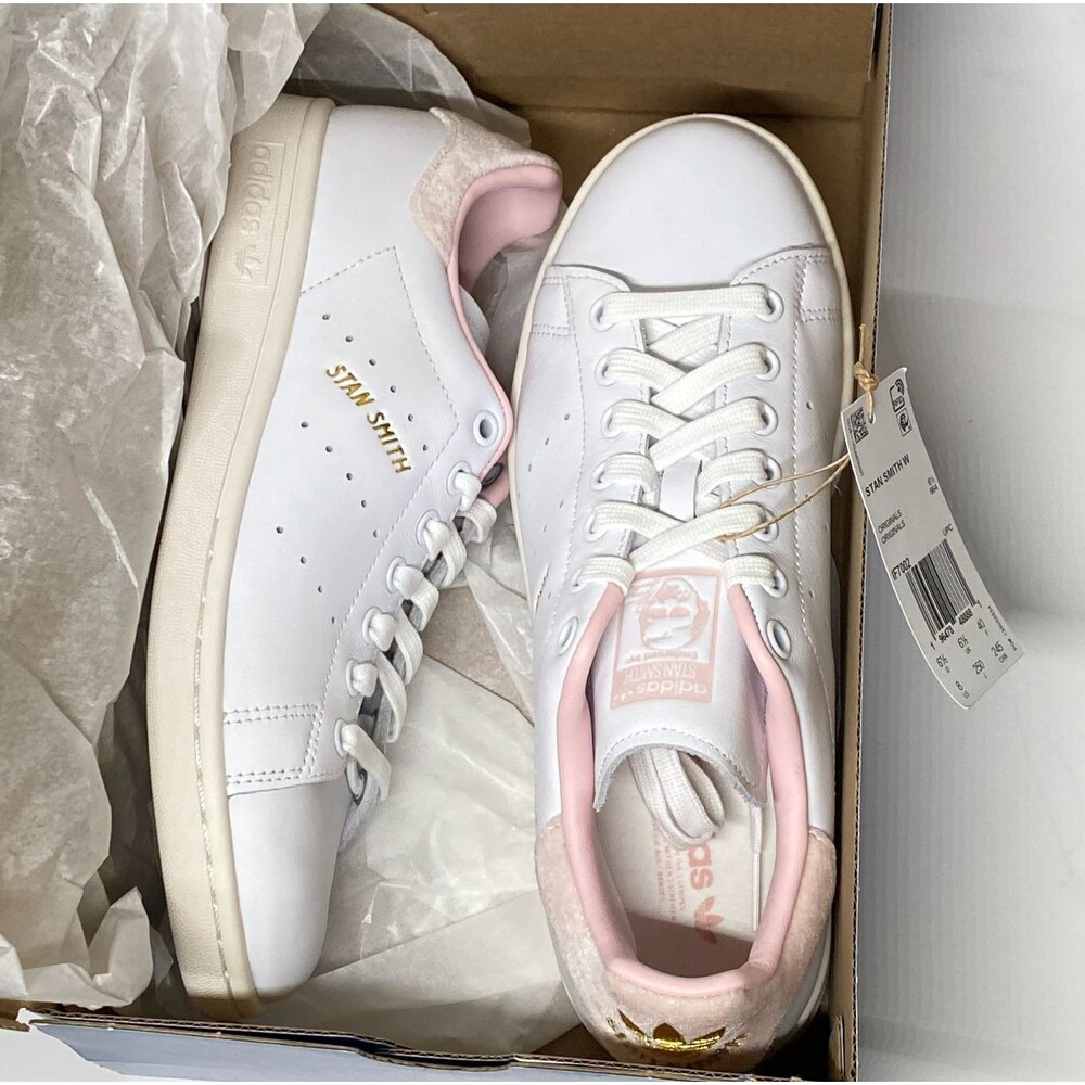 Adidas Stan Smith Cloud White Gold Pink Womens Athletic Sneaker Size 8